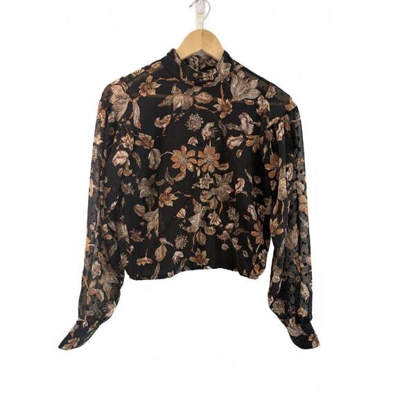 Walter Baker Tops - Walter Baker XS Black Floral Long Sleeve Sheer Blouse